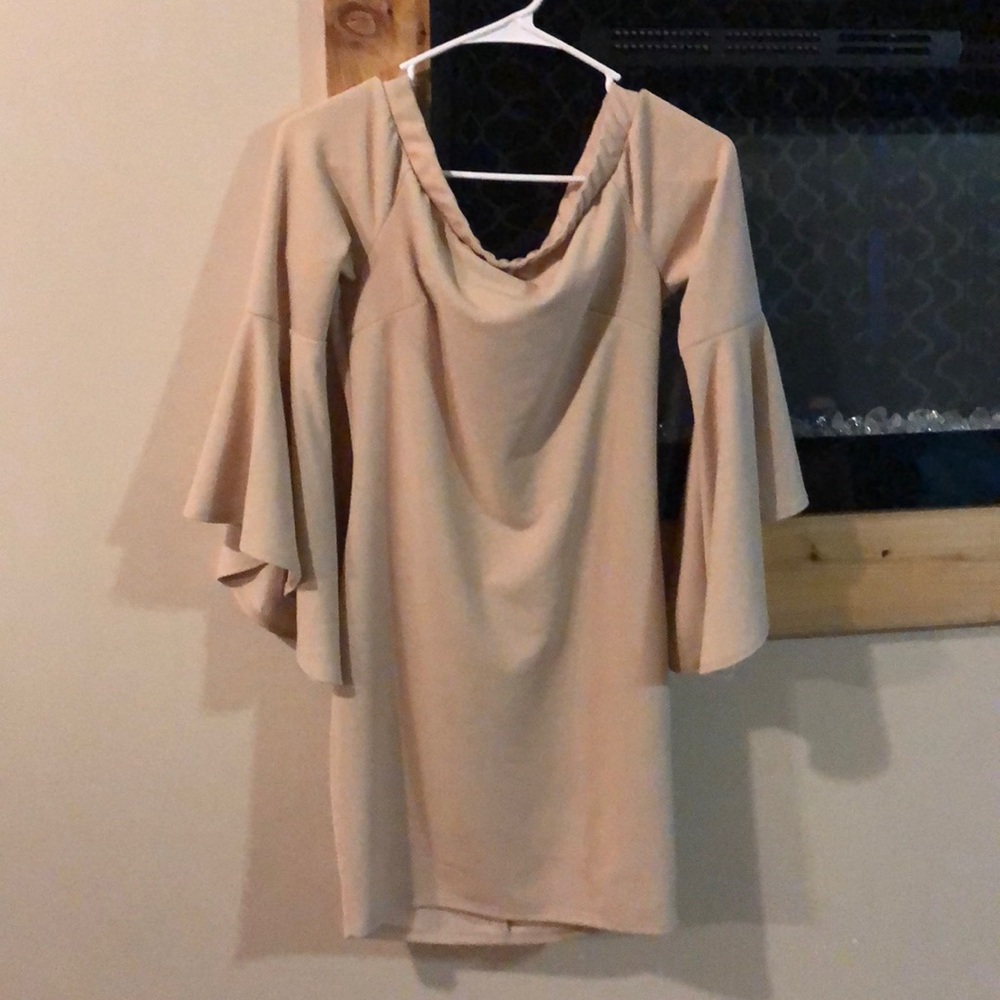 Fashion nova cream bell sleeve off shoulder dress